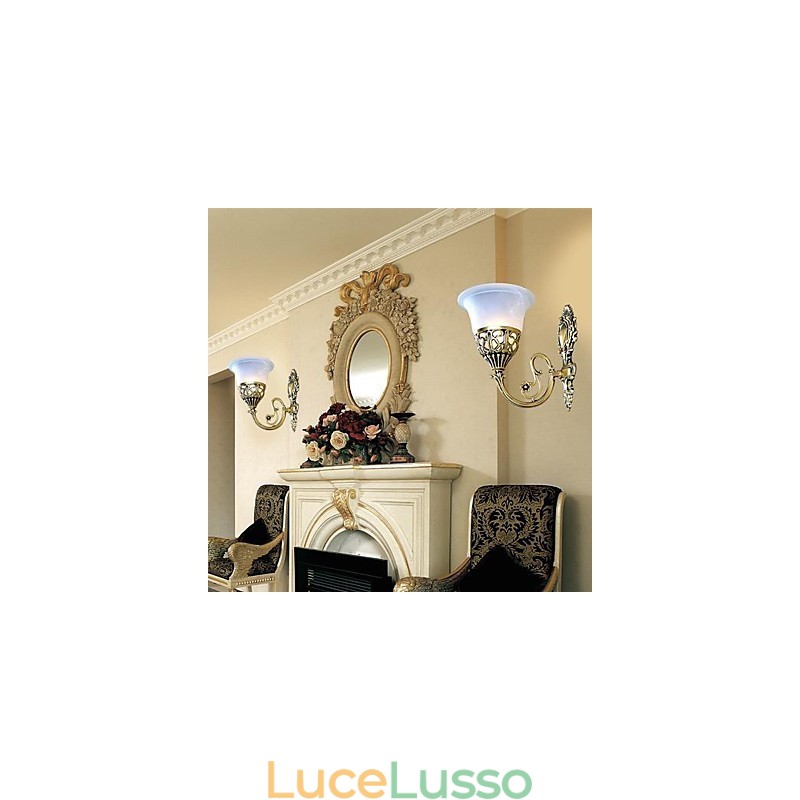 Applique da parete in bronzo, luci in vetro moiré, retrò europeo classico 220V