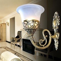 Applique da parete in bronzo, luci in vetro moiré, retrò europeo classico 220V