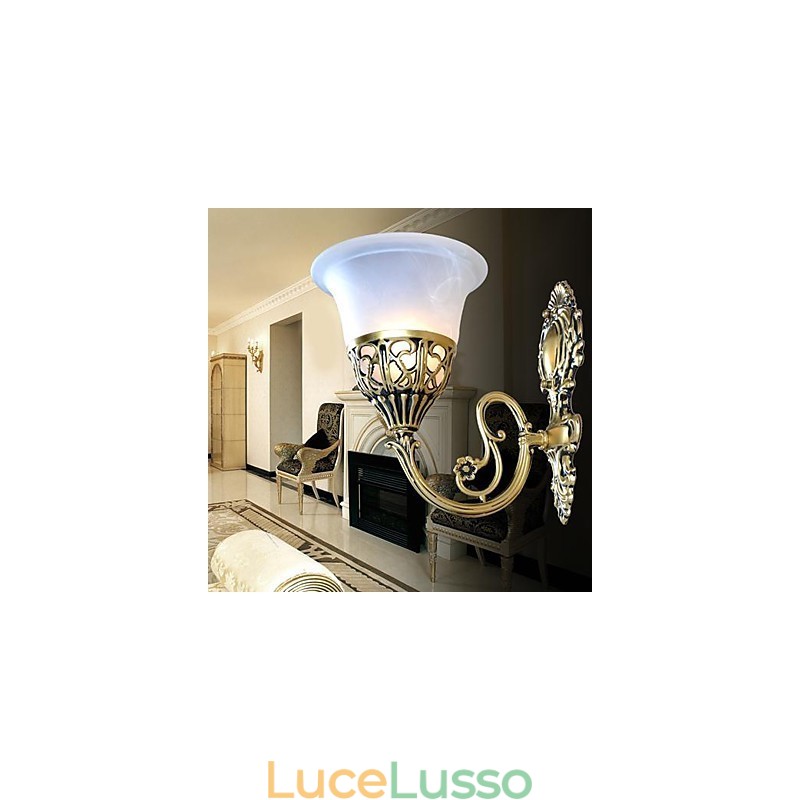 Applique da parete in bronzo, luci in vetro moiré, retrò europeo classico 220V