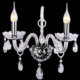 Moderne applique da parete in cristallo con 2 luci a forma di candela