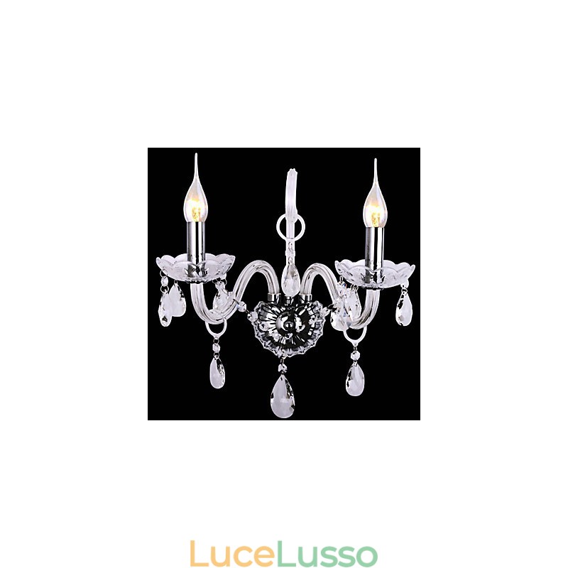 Moderne applique da parete in cristallo con 2 luci a forma di candela