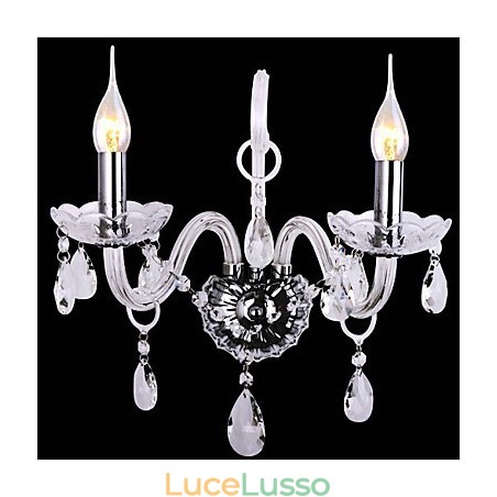 Moderne applique da parete in cristallo con 2 luci a forma di candela Moderne applique da parete in cristallo con 2 luci a forma di candela