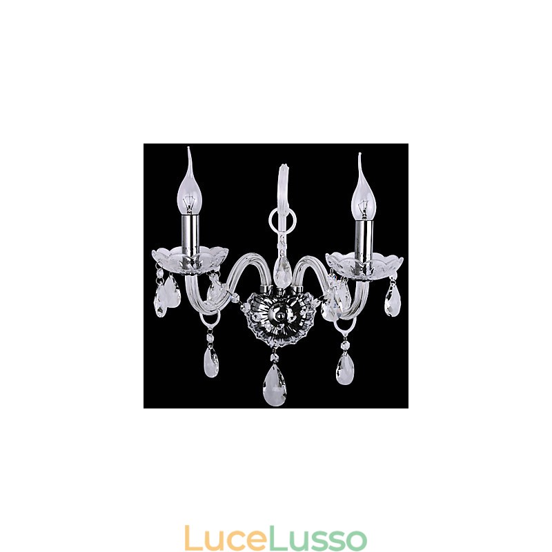 Moderne applique da parete in cristallo con 2 luci a forma di candela