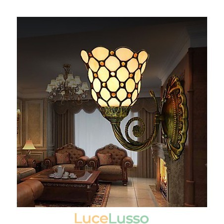 Lampada da parete in ferro battuto creativo rurale europeo mediterraneo con luci in vetro Lampada da parete in ferro battuto creativo rurale europeo mediterraneo con luci in vetro