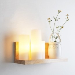 Applique da parete in stile mini con paralumi in vetro, moderna lampada da parete in legno e bambù contemporanea