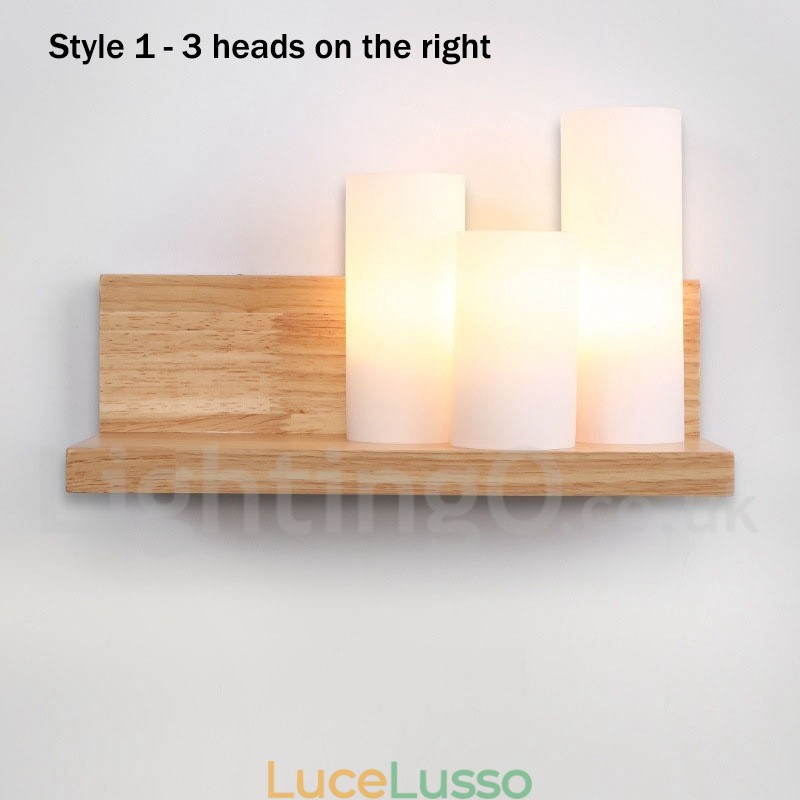 Applique da parete in stile mini con paralumi in vetro, moderna lampada da parete in legno e bambù contemporanea