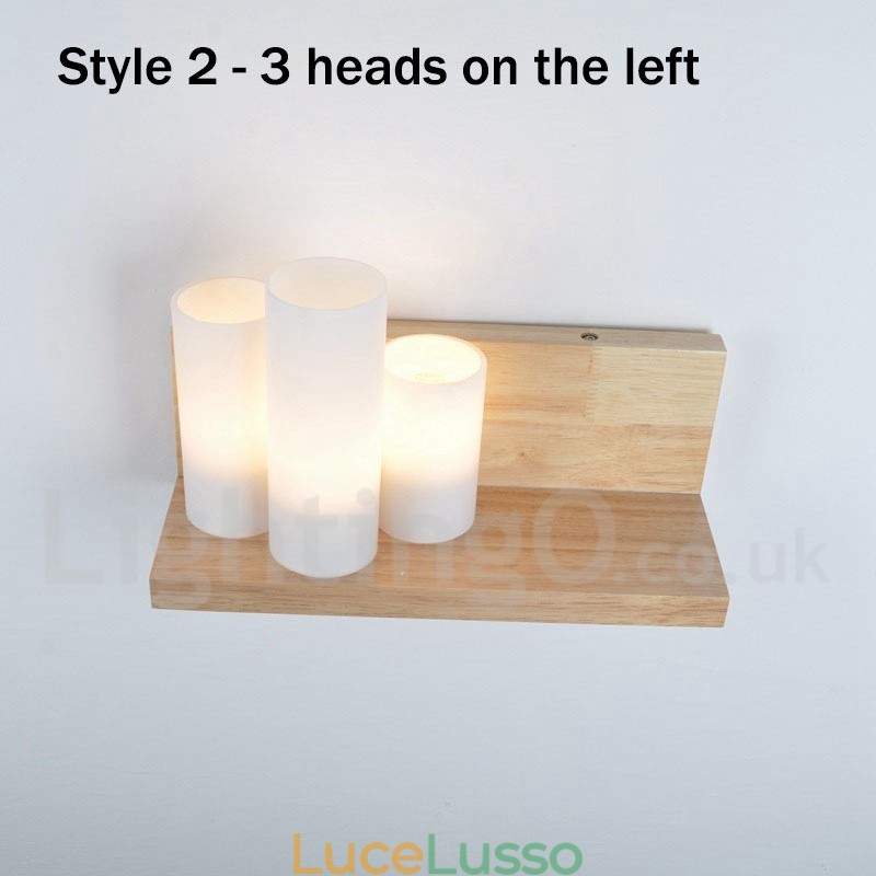 Applique da parete in stile mini con paralumi in vetro, moderna lampada da parete in legno e bambù contemporanea