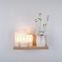 Applique da parete in stile mini con paralumi in vetro, moderna lampada da parete in legno e bambù contemporanea