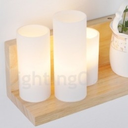 Applique da parete in stile mini con paralumi in vetro, moderna lampada da parete in legno e bambù contemporanea