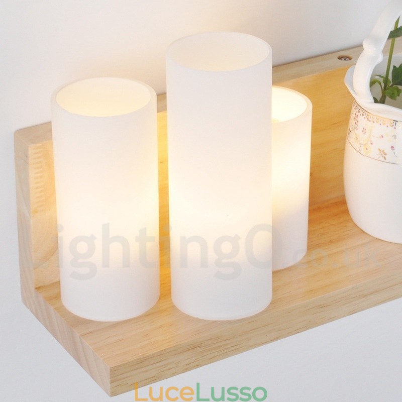 Applique da parete in stile mini con paralumi in vetro, moderna lampada da parete in legno e bambù contemporanea