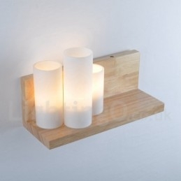 Applique da parete in stile mini con paralumi in vetro, moderna lampada da parete in legno e bambù contemporanea