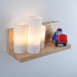 Applique da parete in stile mini con paralumi in vetro, moderna lampada da parete in legno e bambù contemporanea