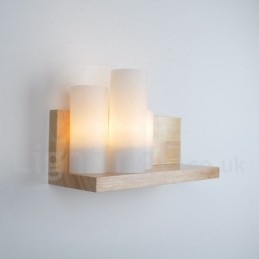 Applique da parete in stile mini con paralumi in vetro, moderna lampada da parete in legno e bambù contemporanea