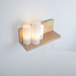 Applique da parete in stile mini con paralumi in vetro, moderna lampada da parete in legno e bambù contemporanea