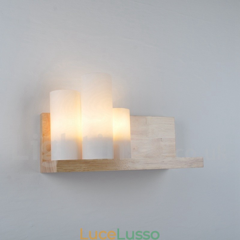 Applique da parete in stile mini con paralumi in vetro, moderna lampada da parete in legno e bambù contemporanea