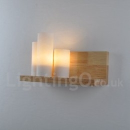 Applique da parete in stile mini con paralumi in vetro, moderna lampada da parete in legno e bambù contemporanea