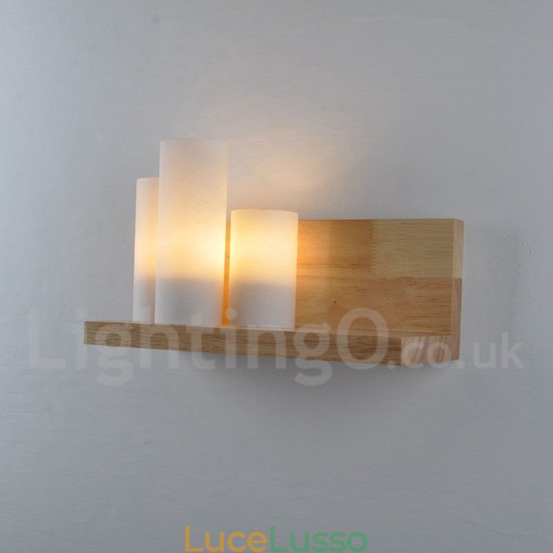 Applique da parete in stile mini con paralumi in vetro, moderna lampada da parete in legno e bambù contemporanea