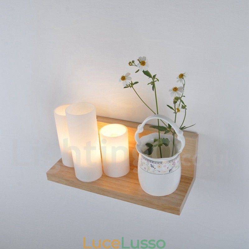 Applique da parete in stile mini con paralumi in vetro, moderna lampada da parete in legno e bambù contemporanea