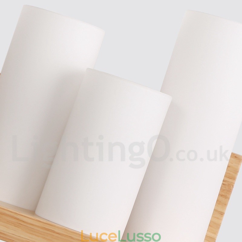 Applique da parete in stile mini con paralumi in vetro, moderna lampada da parete in legno e bambù contemporanea