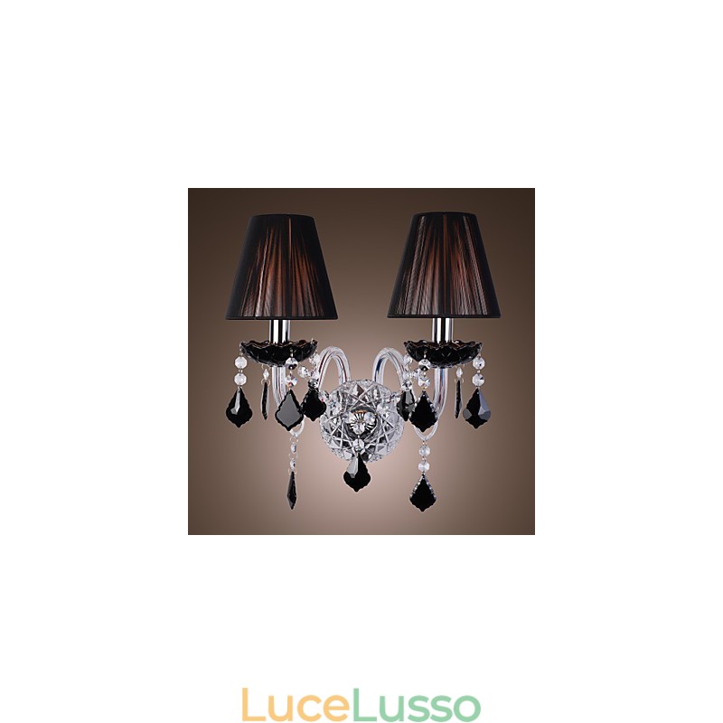 Applique in cristallo con 2 luci in paralume in tessuto