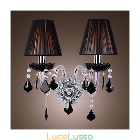 Applique in cristallo con 2 luci in paralume in tessuto Applique in cristallo con 2 luci in paralume in tessuto