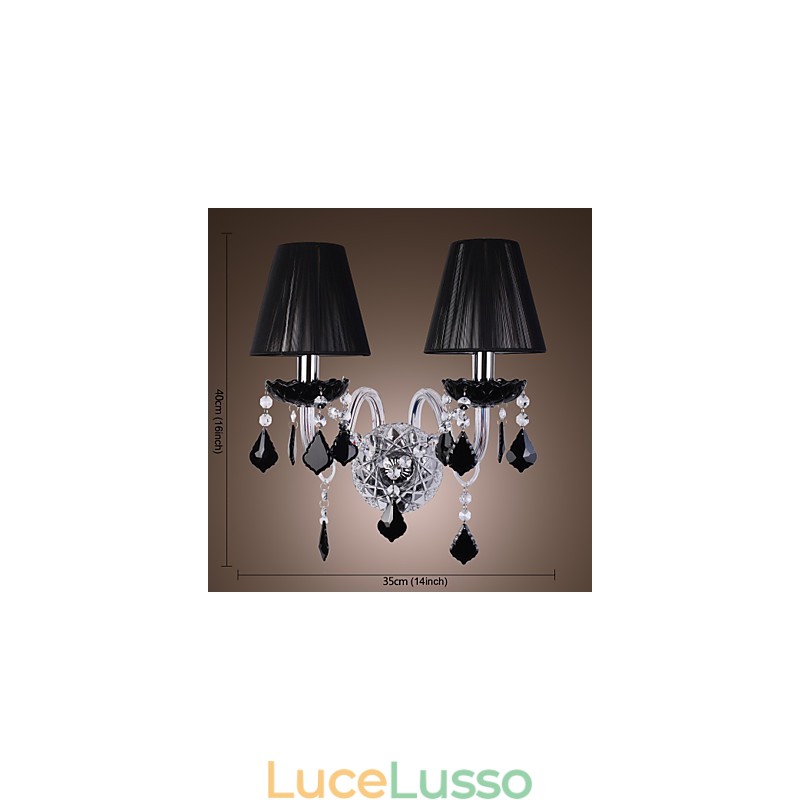 Applique in cristallo con 2 luci in paralume in tessuto