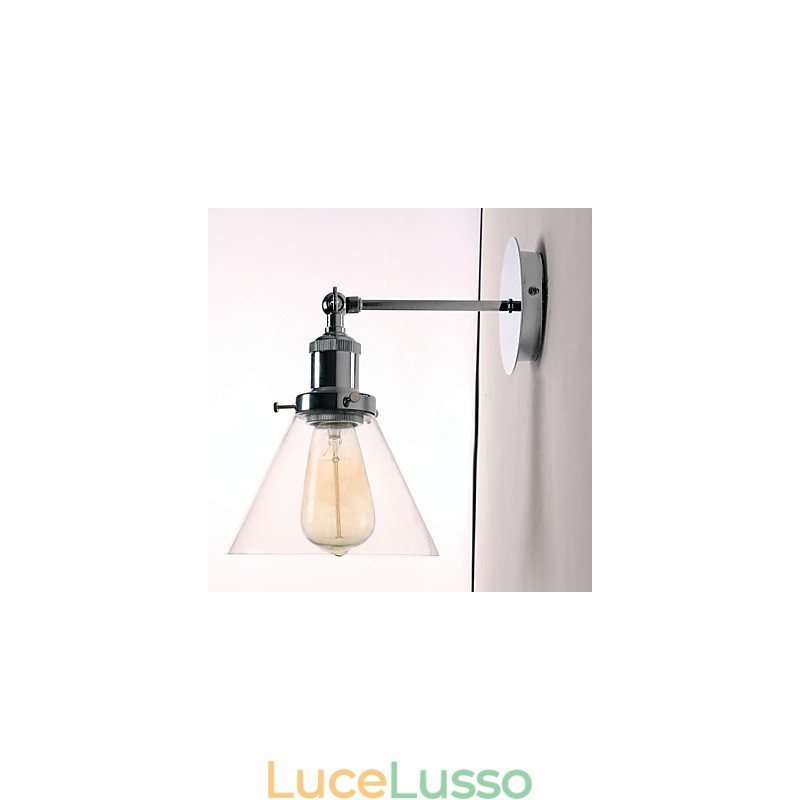 Applique Art Déco con paralume in vetro conico rivolto verso il basso
