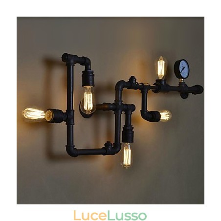 Applique da parete 5 luci tubo dell'acqua ferro mini stile stile industriale paese metallo Applique da parete 5 luci tubo dell'acqua ferro mini stile stile industriale paese metallo