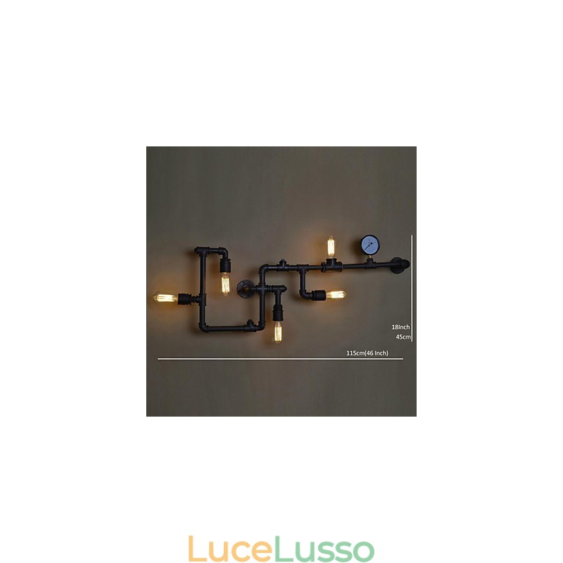 Applique da parete 5 luci tubo dell'acqua ferro mini stile stile industriale paese metallo