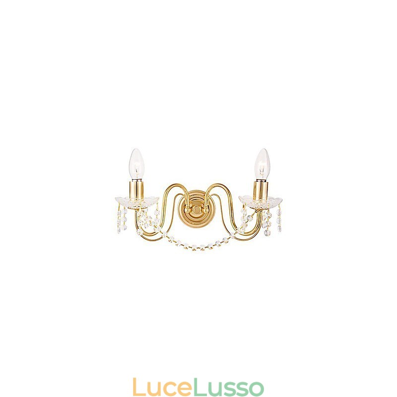 Applique in cristallo dorato con 2 luci