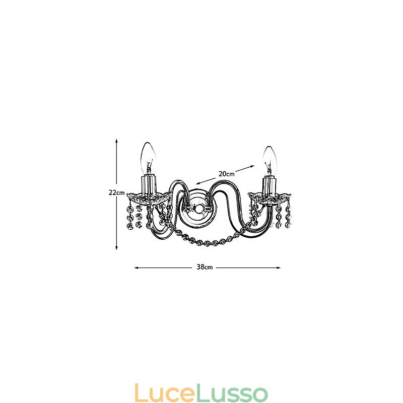 Applique in cristallo dorato con 2 luci