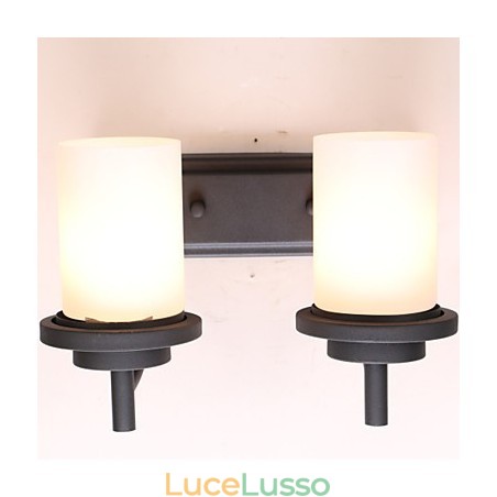 2*Applique da parete in stile classico retrò in ferro con lavorazione a vernice e vetro smerigliato 2*Applique da parete in stile classico retrò in ferro con lavorazione a vernice e vetro smerigliato