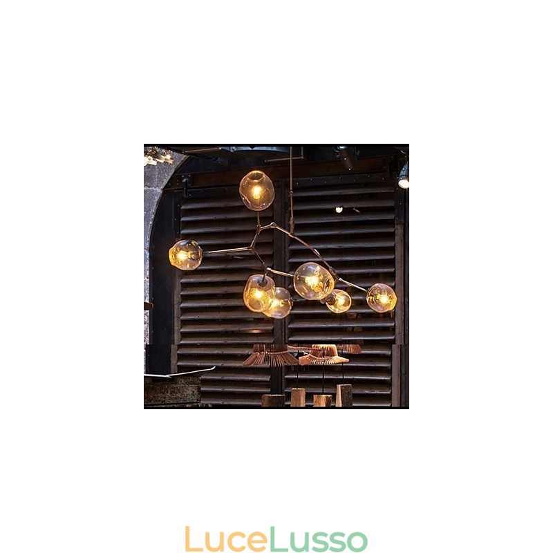Lampadario a 7 luci con paralume in vetro e rami pendenti in vetro artistico