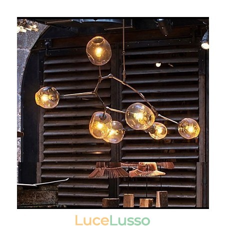 Lampadario a 7 luci con paralume in vetro e rami pendenti in vetro artistico Lampadario a 7 luci con paralume in vetro e rami pendenti in vetro artistico