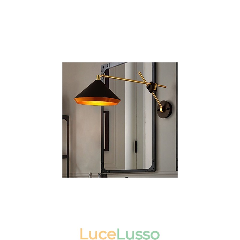 Lampada da parete piegata con braccio a bilanciere in ferro battuto, stile rurale, industriale, che ripristina i modi antichi