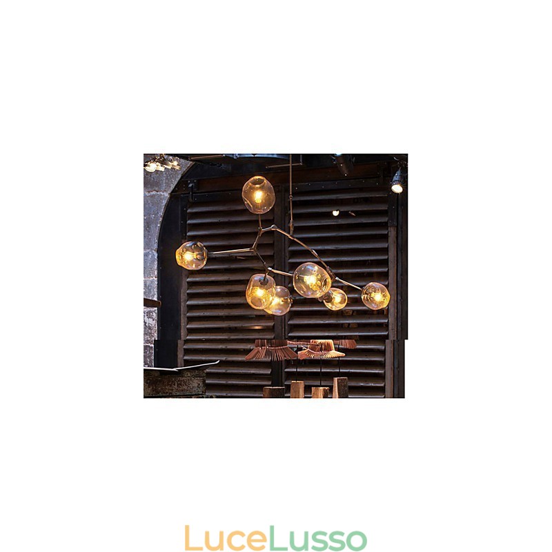 Lampadario a 7 luci con paralume in vetro e rami pendenti in vetro artistico