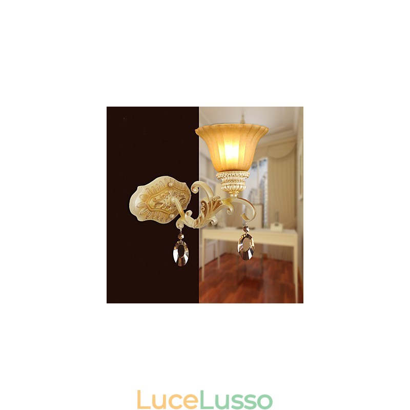 Lampada da parete in cristallo e ferro battuto per camera da letto, tipo Europa, che restaura i modi antichi
