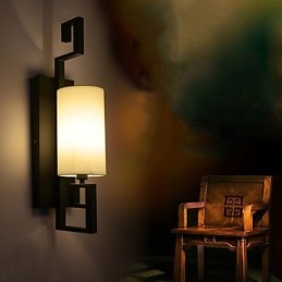 Lampada antica in stile americano moderno per soggiorno, camera da letto, camere d'albergo, lampada da parete in tessuto bianco