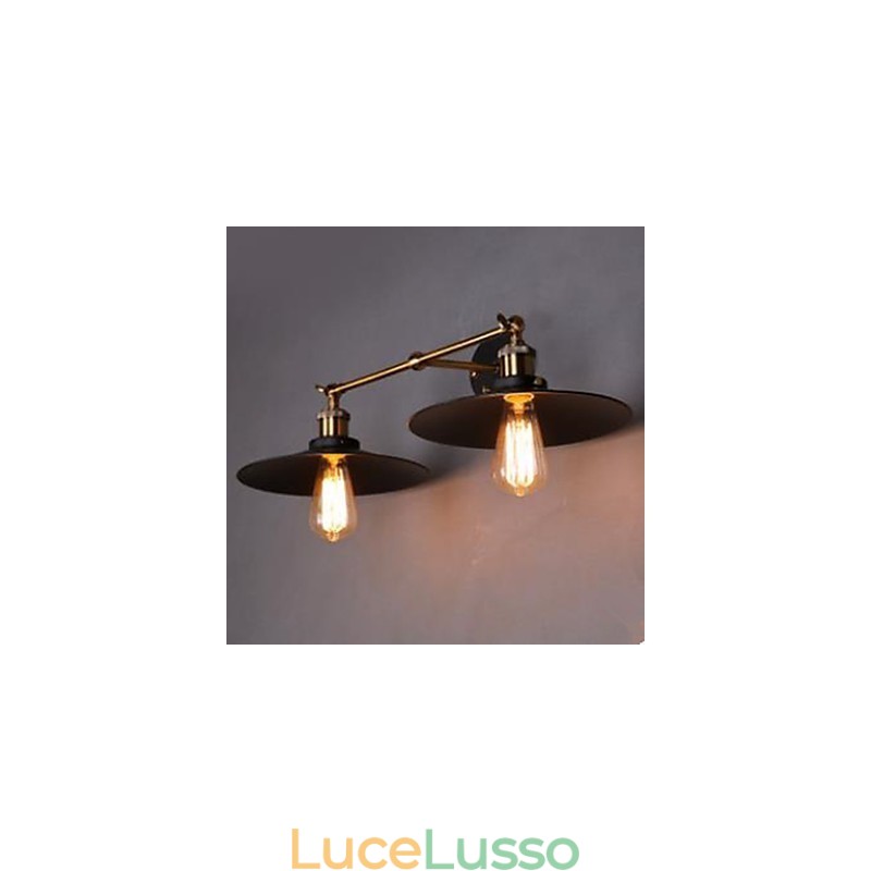 Lampada da parete retrò industriale rurale Lampada da parete doppia Ombrello nero