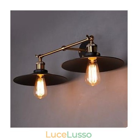 Lampada da parete retrò industriale rurale Lampada da parete doppia Ombrello nero Lampada da parete retrò industriale rurale Lampada da parete doppia Ombrello nero