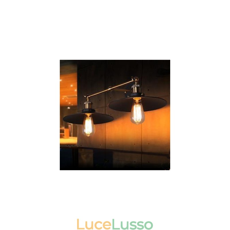 Lampada da parete retrò industriale rurale Lampada da parete doppia Ombrello nero