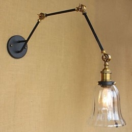 Paralume in vetro retrò semplice stile country americano, tre regolazioni della lunghezza del tubo del braccio lungo da parete
