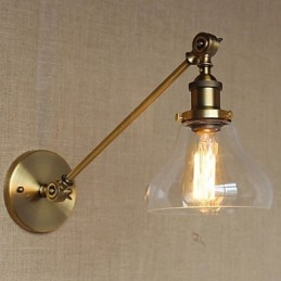 Lampada da parete per camera da letto in stile retrò creativo americano country, in ferro e vetro, in ottone e bronzo