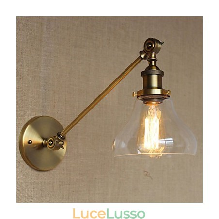 Lampada da parete per camera da letto in stile retrò creativo americano country, in ferro e vetro, in ottone e bronzo