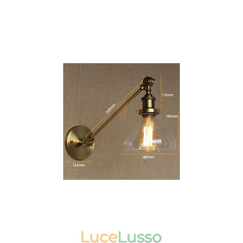 Lampada da parete per camera da letto in stile retrò creativo americano country, in ferro e vetro, in ottone e bronzo