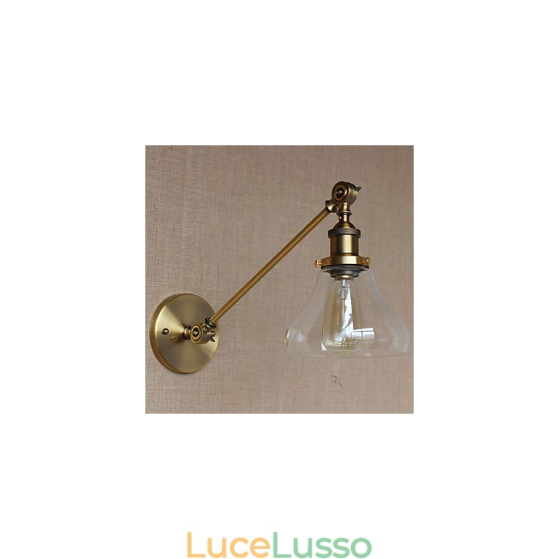 Lampada da parete per camera da letto in stile retrò creativo americano country, in ferro e vetro, in ottone e bronzo