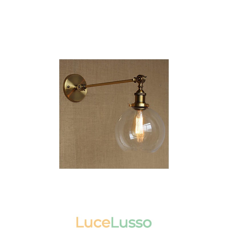 Lampada da parete per camera da letto in stile retrò creativo americano country, in ferro e vetro, in ottone e bronzo