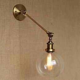 Lampada da parete per camera da letto in stile retrò creativo americano country, in ferro e vetro, in ottone e bronzo