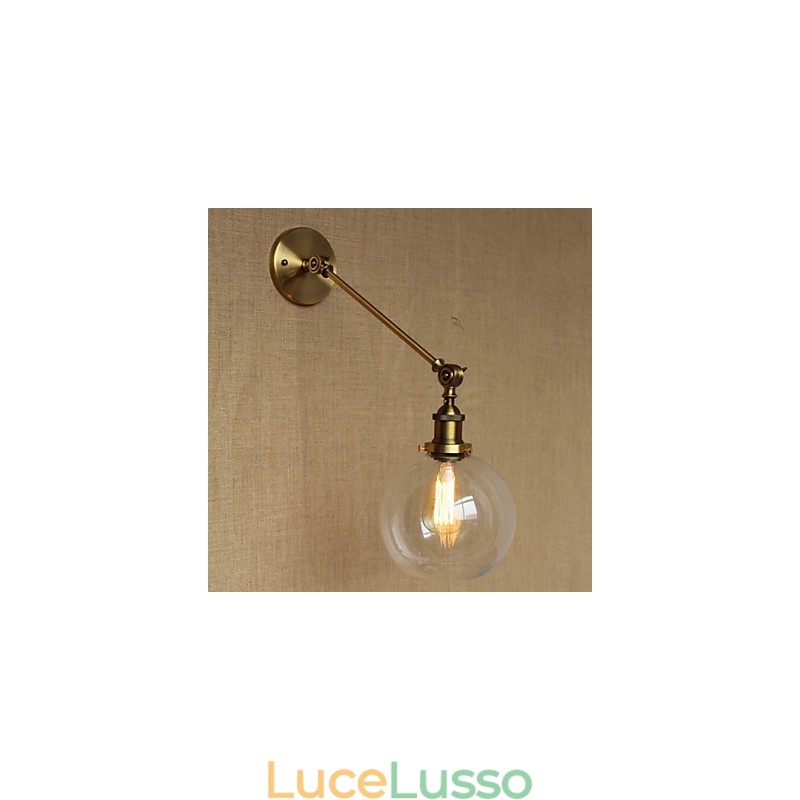 Lampada da parete per camera da letto in stile retrò creativo americano country, in ferro e vetro, in ottone e bronzo