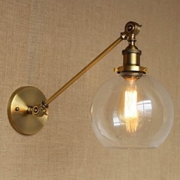 Lampada da parete per camera da letto in stile retrò creativo americano country, in ferro e vetro, in ottone e bronzo